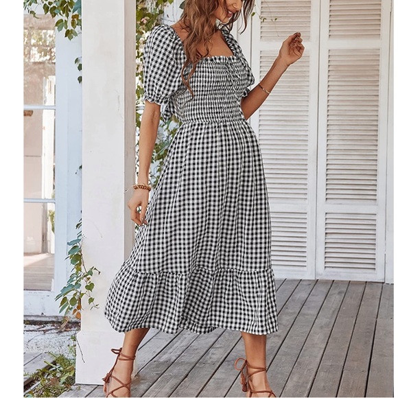 Women's Boho Tie Back Dress Beach Flowy Ruffle Midi Long - Picture 4 of 5